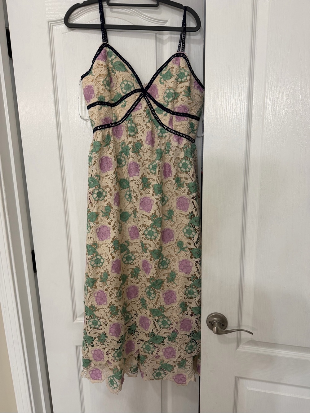 Just me floral Lace Spaghetti-Strap Midi Dress in Cream, Lavender & Green